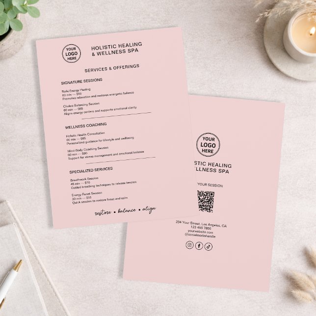 Holistic Wellness Services Pink Minimalist Menu (Holistic Wellness Services Pink Minimalist Menu Flyer)