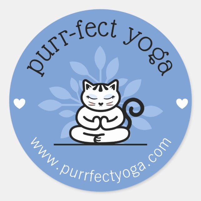 Holistic Yoga Cat Meditating Yoga Pose Blue Classic Round Sticker (Front)