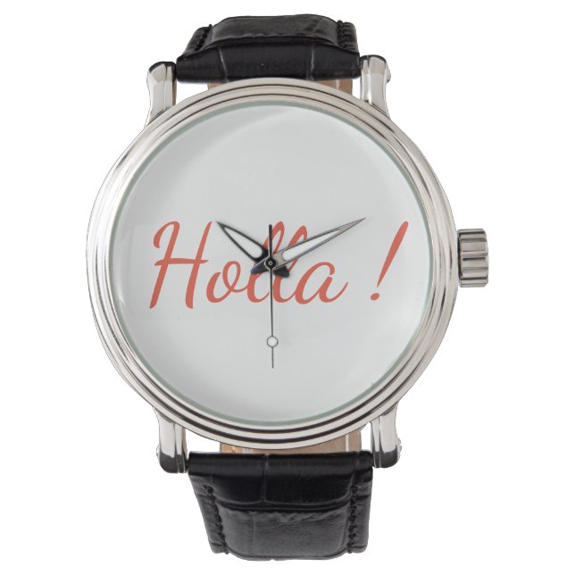 Holla ! Montre vintage en cuir noir (devant)