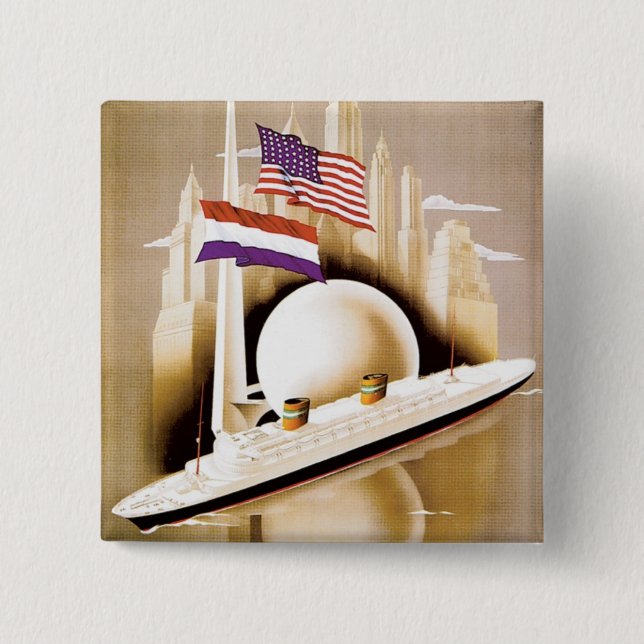 Holland America Line New York 2 Inch Square Button (Front)