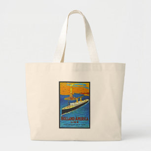 Holland America Line Vintage Travel Poster Large Tote Bag