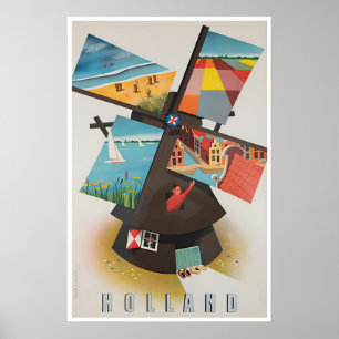 Holland Art Netherlands Travel Poster Windmill