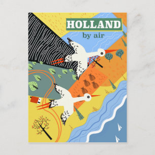 Holland by air vintage vacation print postcard