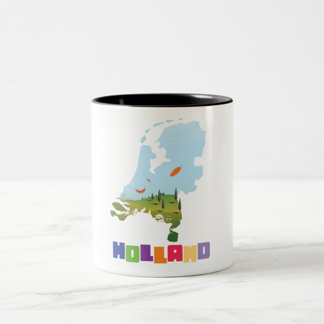 Holland cartoon map Two-Tone coffee mug (Center)