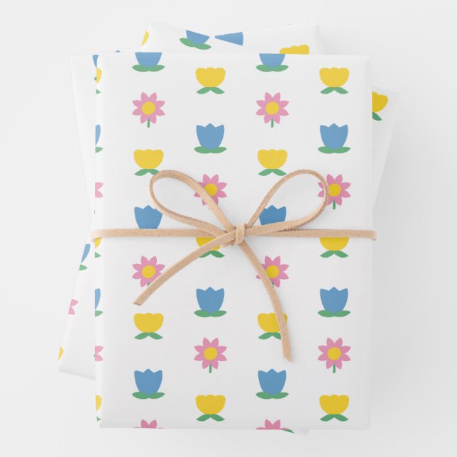 Holland Days Tulip Spring Folk Floral Easter Wrapping Paper Sheet (In situ)