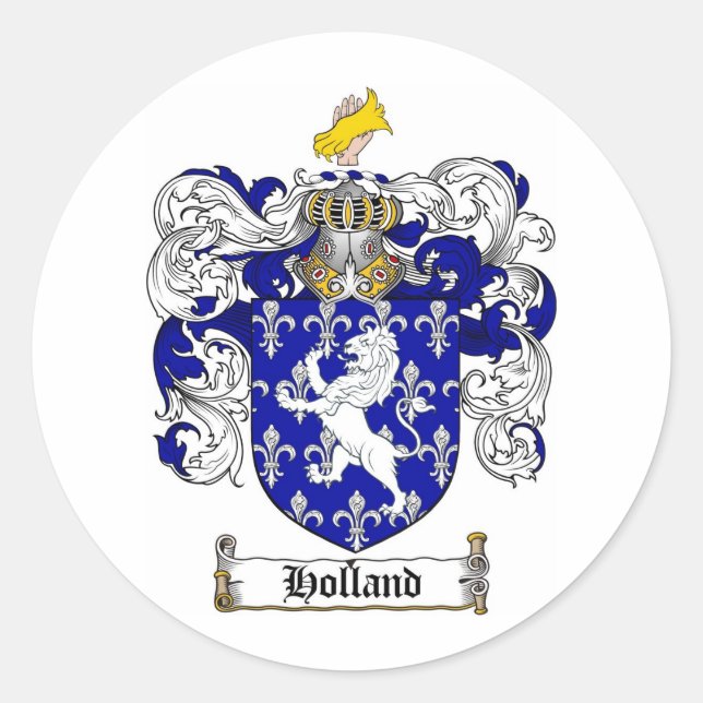 HOLLAND FAMILY CREST -  HOLLAND COAT OF ARMS CLASSIC ROUND STICKER (Front)