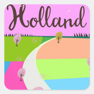 Holland fields travel poster square sticker