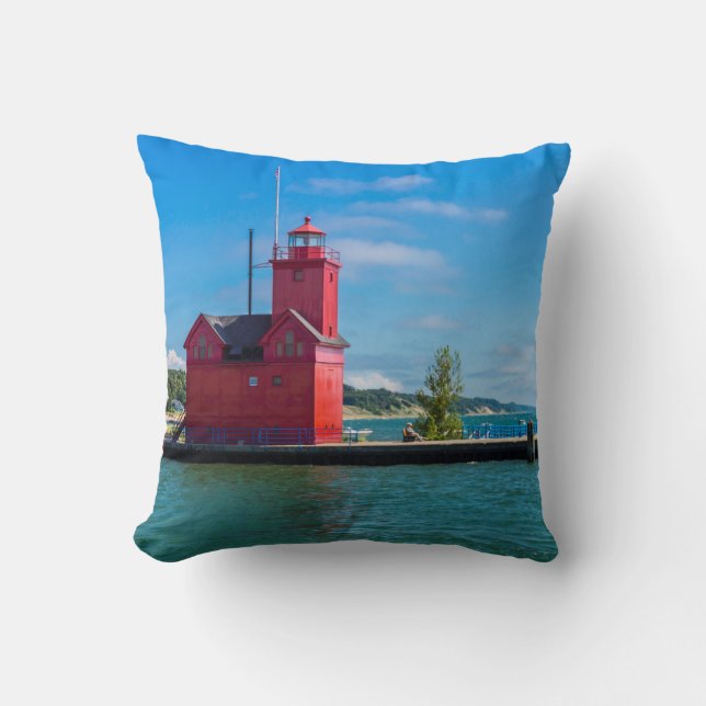 Holland Harbour Lighthouse Throw Pillow (Front)