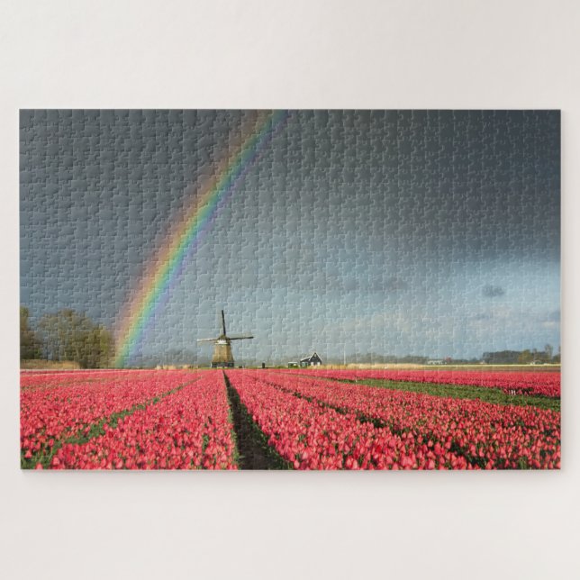 Holland landscape with rainbow, tulips, windmill jigsaw puzzle (Horizontal)