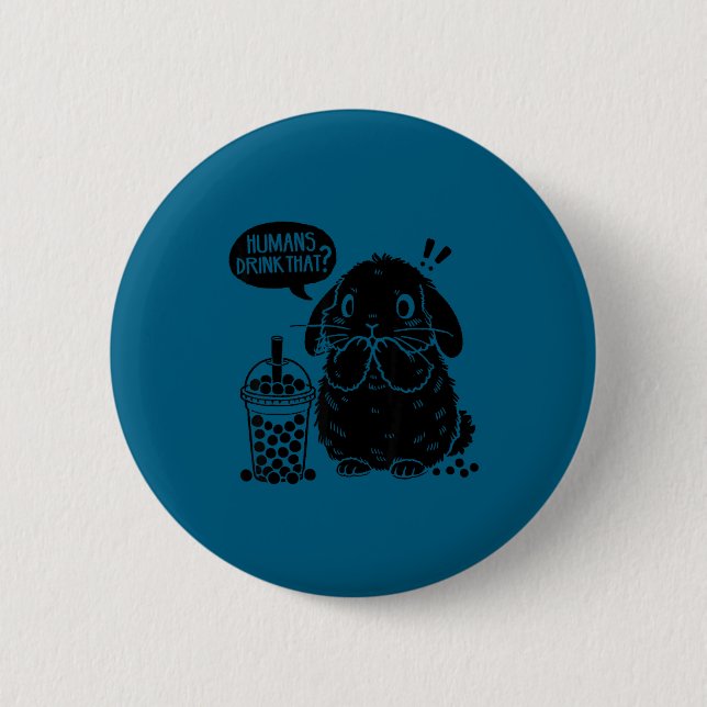 Holland Lop Rabbit And Boba Tea Funny Bunny Bubble 2 Inch Round Button (Front)
