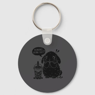 Holland Lop Rabbit And Boba Tea Funny Bunny Bubble Keychain