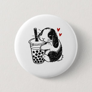 Holland Lop Rabbit Loves Boba Tea Bunny And Bubble 2 Inch Round Button