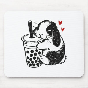 Holland Lop Rabbit Loves Boba Tea Bunny And Bubble Mouse Pad