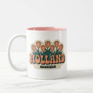 Holland Michigan 70s Retro Tulips Vintage Two-Tone Coffee Mug