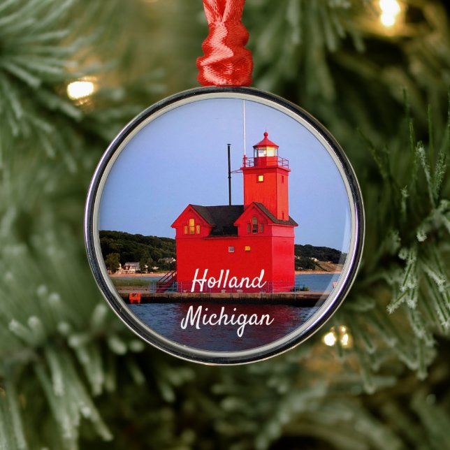 Holland Michigan Lighthouse CUSTOM Metal Ornament (Tree)
