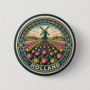 Holland Netherlands Travel Art Badge 2 Inch Round Button