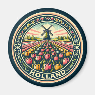 Holland Netherlands Travel Art Badge Magnet