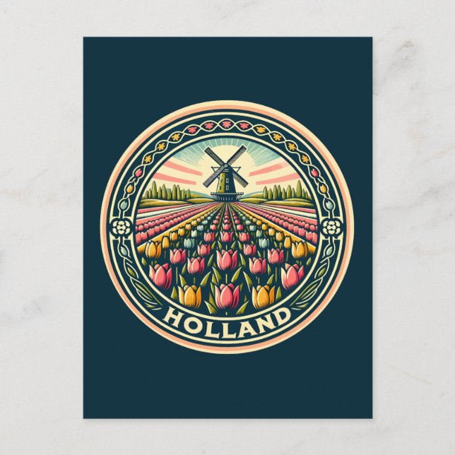 Holland Netherlands Travel Art Badge Postcard (Front)