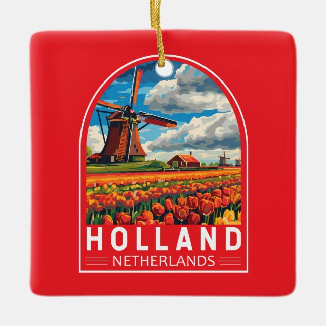 Holland Netherlands Travel Art Vintage Ceramic Ornament (Front)