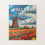 Holland Netherlands Travel Art Vintage Jigsaw Puzzle<br><div class="desc">Holland retro vector travel design. Holland is a geographical region and former province on the western coast of the Netherlands.</div>
