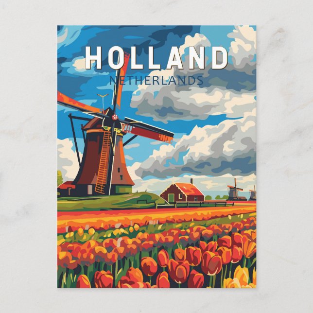 Holland Netherlands Travel Art Vintage Postcard (Front)