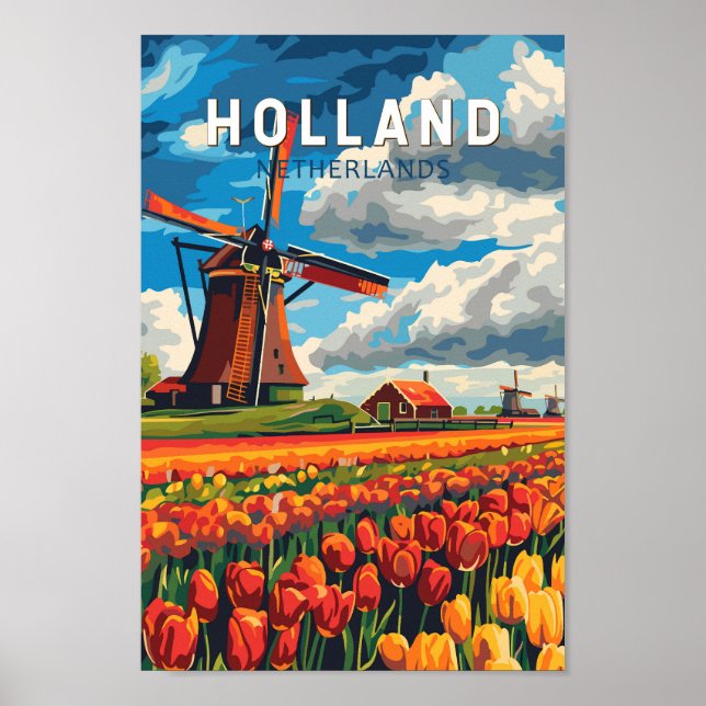 Holland Netherlands Travel Art Vintage Poster (Front)