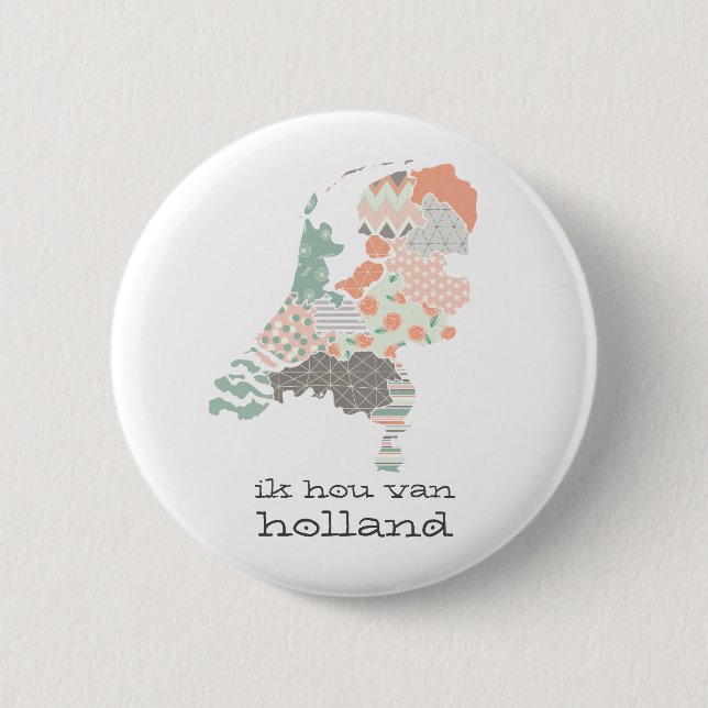 Holland Province Map Geometric Patchwork Style 2 Inch Round Button (Front)