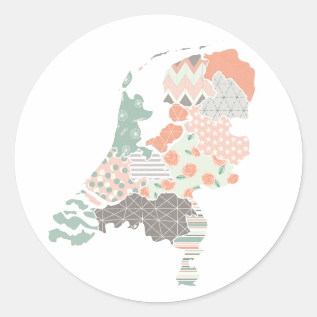 Holland Province Map Geometric Patchwork Style Classic Round Sticker (Front)