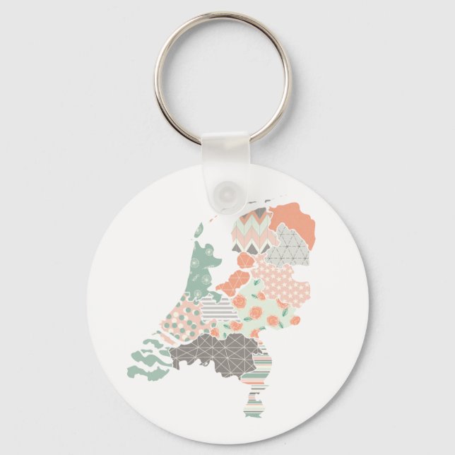Holland Province Map Geometric Patchwork Style Keychain (Front)