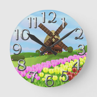 Holland Tulips Round Clock