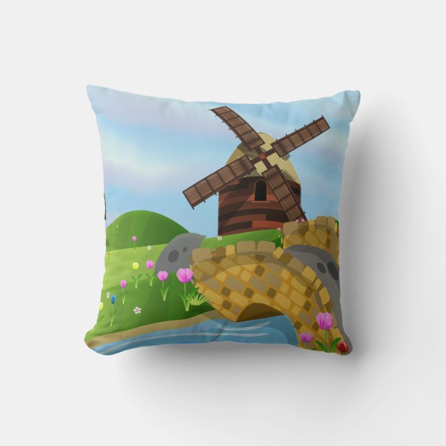 Holland Tulips Throw Pillow (Front)