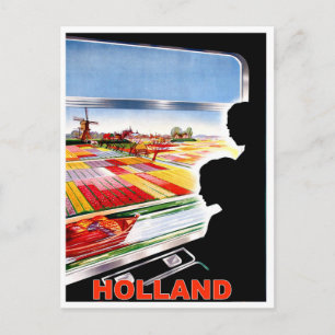 Holland, view from train window, vintage travel postcard