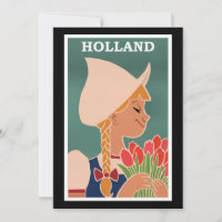 Holland, vintage poster, Dutch girl with tulips,
