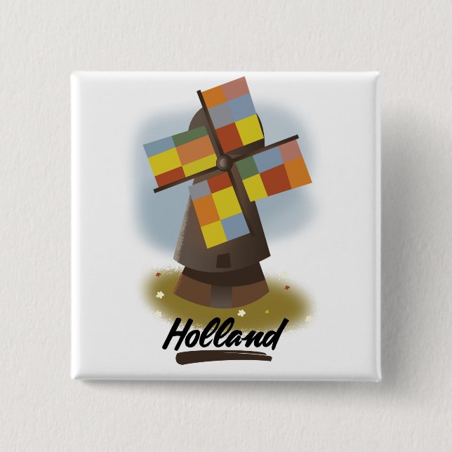 Holland windmill travel poster 2 inch square button (Front)