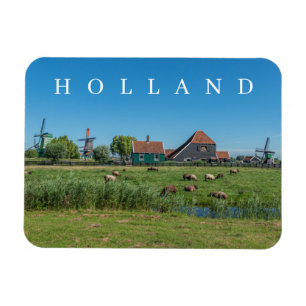 Holland Zaanse Schans windmills view fridge magnet