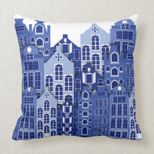Hollandais Amsterdam Blue Houses Jeter Oreiller