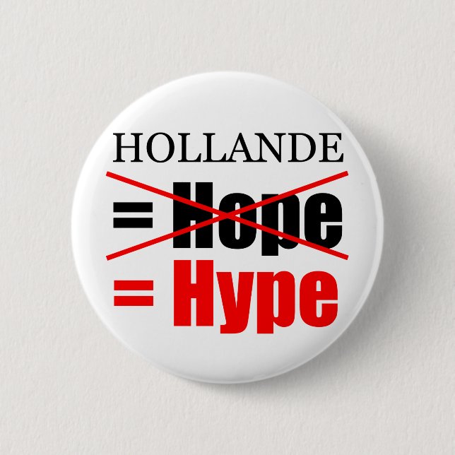 Hollande Not Hope  = Hype !!!!!!!!!!! 2 Inch Round Button (Front)