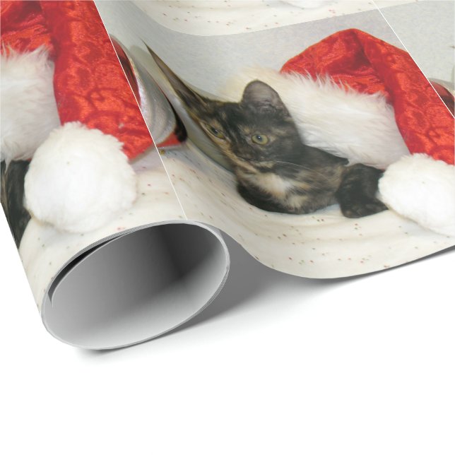 Holley's Santa Hat - Cat / Kitten Christmas Wrapping Paper (Roll Corner)