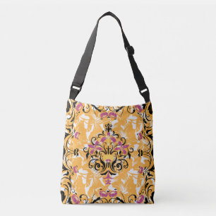 Hollow Life Ornate Gold and Pink Floral Pattern Crossbody Bag
