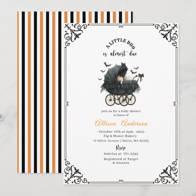 Holloween Pumpkin Little Boo Baby shower Invitation (Front/Back)