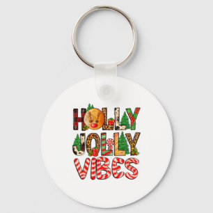 Holly A Jolly Vibes Reindeer Christmas Trees Light Keychain