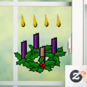 Holly Advent Wreath Window Cling