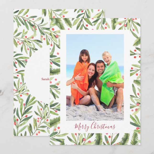 Holly and Berries Christmas Photo Holiday Card (Front/Back)