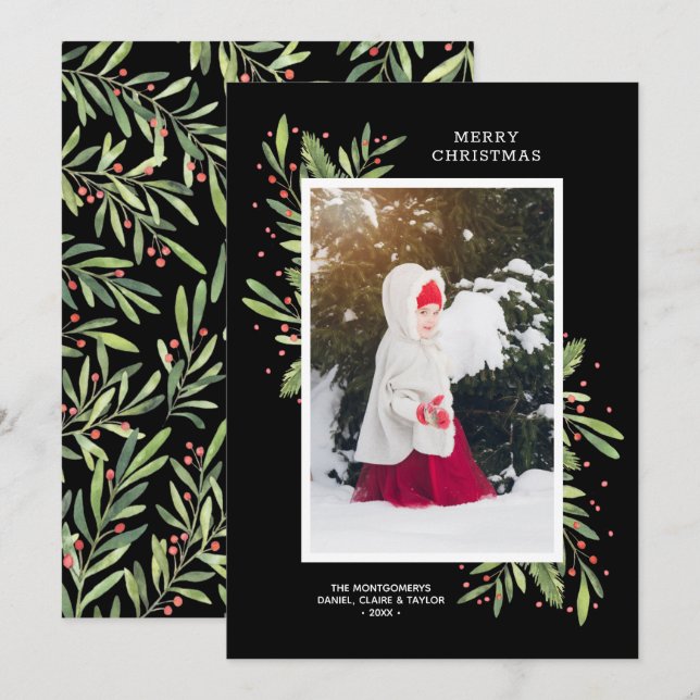 Holly and Berries Christmas Photo Holiday Card (Front/Back)
