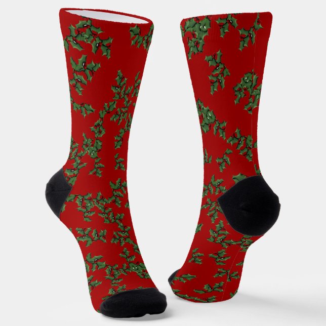 Holly and Berries Christmas Socks (Angled)