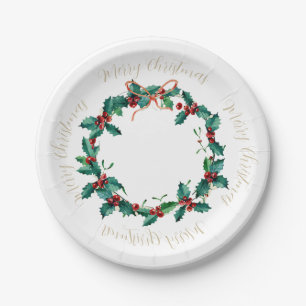 Holly and Berries Christmas Wreath Paper Plate