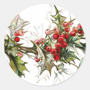 Holly and berries classic round sticker