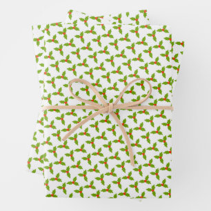 Holly and Berries Hand-drawn Christmas Holiday  Wrapping Paper Sheet