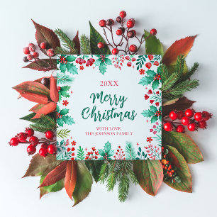 Holly and Berries Hand Painted Watercolor Holiday Card