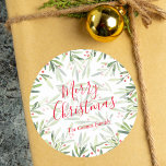 Holly and Berries Holiday Christmas Classic Round Sticker<br><div class="desc">Merry Christmas personalized round stickers featuring modern, elegant winter leaves and berries with your name and greeting in chic lettering. All text, fonts, font colours can be modified, just click the "customize further" link. **ALL STICKER STYLES are already done for you in our store plus MATCHING items in our store....</div>